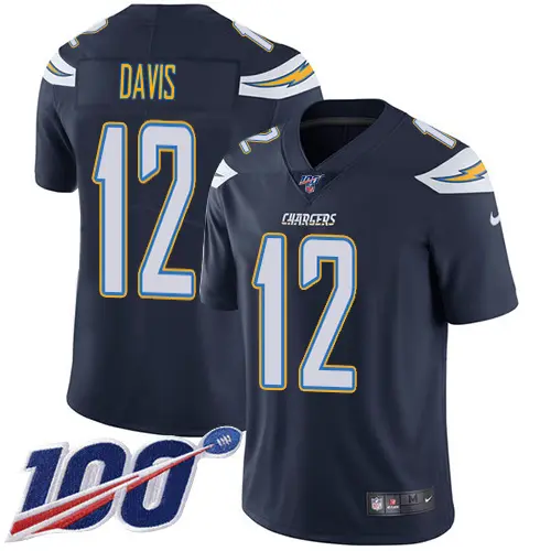 chargers #12 derius davis navy blue team color men's stitched nfl 100th season vapor limited wholesale jersey