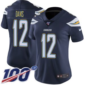 Chargers #12 Derius Davis Navy Blue Team Color Women's Stitched NFL 100th Season Vapor Untouchable Limited Jersey