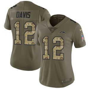 Chargers #12 Derius Davis Olive/Camo Women's Stitched NFL Limited 2017 Salute to Service Jersey