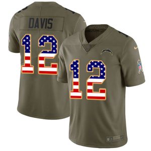 Chargers #12 Derius Davis Olive/USA Flag Men's Stitched NFL Limited 2017 Salute To Service Jersey