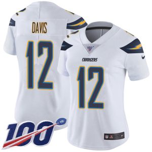 Chargers #12 Derius Davis White Women's Stitched NFL 100th Season Vapor Limited Jersey