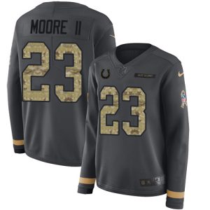 colts #23 kenny moore ii anthracite salute to service women's stitched nfl limited therma long sleeve custom jersey