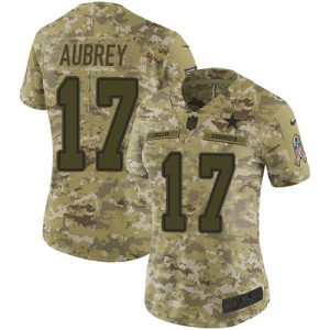 customized Cowboys #17 Brandon Aubrey Camo Women's Stitched NFL Limited 2018 Salute To Service Jersey