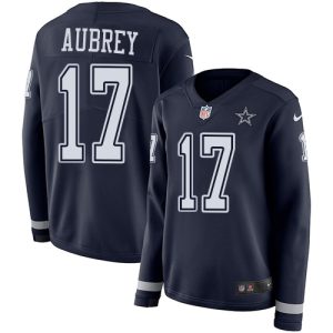 Cowboys #17 Brandon Aubrey Navy Blue Team Color Women's Stitched NFL Limited Therma Long Sleeve Jersey