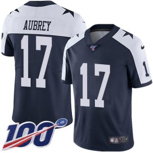 cheap Cowboys #17 Brandon Aubrey Navy Blue Thanksgiving Men's Stitched NFL 100th Season Vapor Throwback Limited Jersey