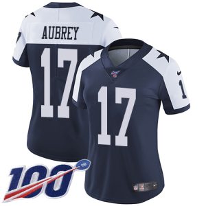 cowboys #17 brandon aubrey navy blue thanksgiving women's stitched nfl 100th season vapor throwback limited limited jersey