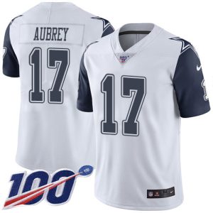 customized Cowboys #17 Brandon Aubrey White Men's Stitched NFL Limited Rush 100th Season Jersey