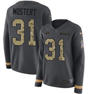 cheap Dolphins #31 Raheem Mostert Anthracite Salute to Service Women's Stitched NFL Limited Therma Long Sleeve Jersey