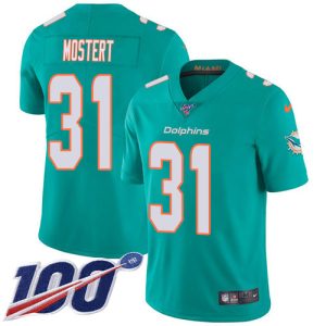 wholesale Dolphins #31 Raheem Mostert Aqua Green Team Color Men's Stitched NFL 100th Season Vapor Untouchable Limited Jersey