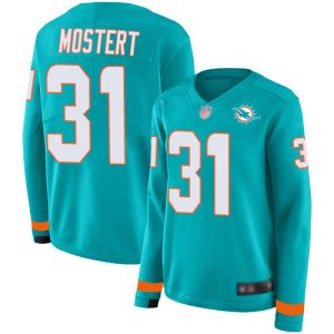 Dolphins #31 Raheem Mostert Aqua Green Team Color Women's Stitched NFL Limited Therma Long Sleeve Jersey