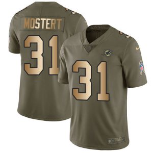 Dolphins #31 Raheem Mostert Olive/Gold Men's Stitched NFL Limited 2017 Salute To Service Jersey