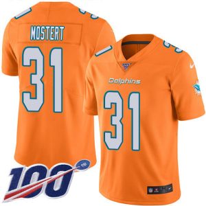 wholesale Dolphins #31 Raheem Mostert Orange Men's Stitched NFL Limited Rush 100th Season Jersey