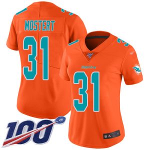 Dolphins #31 Raheem Mostert Orange Women's Stitched NFL Limited Inverted Legend 100th Season Jersey