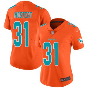 custom Dolphins #31 Raheem Mostert Orange Women's Stitched NFL Limited Inverted Legend Jersey