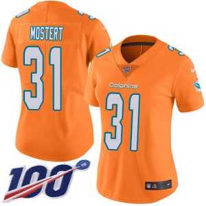 dolphins #31 raheem mostert orangen women's stitched nfl limited rush 100th season cheap jersey