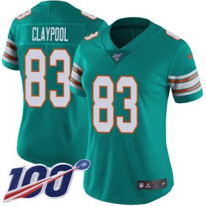 Dolphins #83 Chase Claypool Aqua Green Alternate Women's Stitched NFL 100th Season Vapor Untouchable Limited Jersey