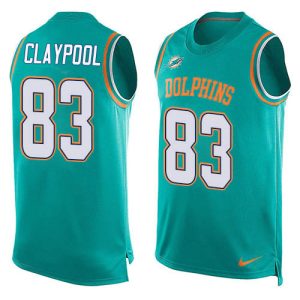 dolphins #83 chase claypool aqua green team color men's stitched nfl limited tank top authentic jersey