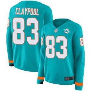 Dolphins #83 Chase Claypool Aqua Green Team Color Women's Stitched NFL Limited Therma Long Sleeve Jersey