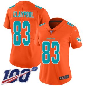 cheap Dolphins #83 Chase Claypool Orange Women's Stitched NFL Limited Inverted Legend 100th Season Jersey