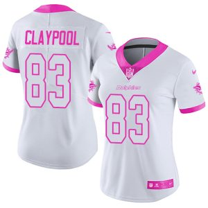 Dolphins #83 Chase Claypool White/Pink Women's Stitched NFL Limited Rush Fashion Jersey