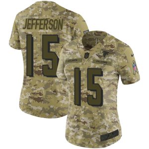 Falcons #15 Van Jefferson Camo Stitched Women's NFL Limited 2018 Salute To Service Jersey