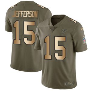 Falcons #15 Van Jefferson Olive/Gold Men's Stitched NFL Limited 2017 Salute To Service Jersey