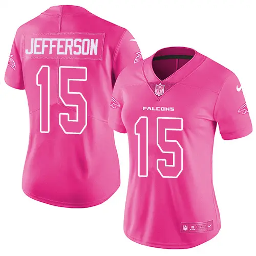 Falcons #15 Van Jefferson Pink Women's Stitched NFL Limited Rush Fashion Jersey