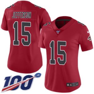 falcons #15 van jefferson red stitched women's nfl limited rush 100th season wholesale jersey