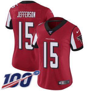 Falcons #15 Van Jefferson Red Team Color Stitched Women's NFL 100th Season Vapor Untouchable Limited Jersey