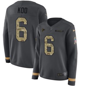 falcons #6 younghoe koo anthracite salute to service stitched women's nfl limited therma long sleeve customized jersey