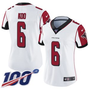 Falcons #6 Younghoe Koo White Stitched Women's NFL 100th Season Vapor Untouchable Limited Jersey