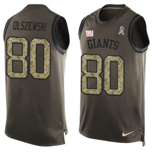 giants #80 gunner olszewski green men's stitched nfl limited salute to service tank top custom jersey