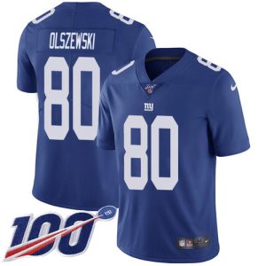 personalized Giants #80 Gunner Olszewski Royal Blue Team Color Youth Stitched NFL 100th Season Vapor Untouchable Limited Jersey