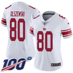 cheap Giants #80 Gunner Olszewski White Women's Stitched NFL 100th Season Vapor Untouchable Limited Jersey