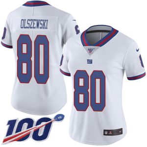 Giants #80 Gunner Olszewski White Women's Stitched NFL Limited Rush 100th Season Jersey