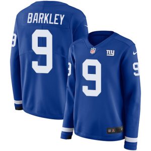 personalized Giants #9 Matt Barkley Royal Blue Team Color Women's Stitched NFL Limited Therma Long Sleeve Jersey