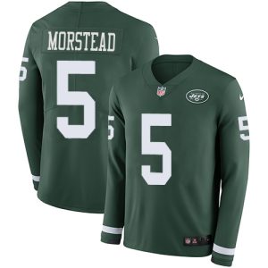 custom Jets #5 Thomas Morstead Green Team Color Men's Stitched NFL Limited Therma Long Sleeve Jersey