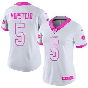 Jets #5 Thomas Morstead White/Pink Women's Stitched NFL Limited Rush Fashion Jersey