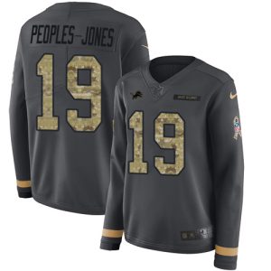 wholesale Lions #19 Donovan Peoples-Jones Anthracite Salute to Service Women's Stitched NFL Limited Therma Long Sleeve Jersey