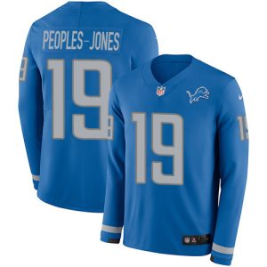 lions #19 donovan peoples-jones blue team color men's stitched nfl limited therma long sleeve cheap jersey