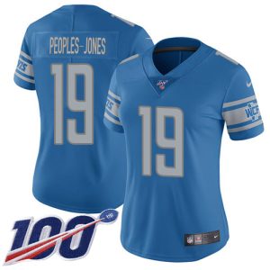 wholesale Lions #19 Donovan Peoples-Jones Blue Team Color Women's Stitched NFL 100th Season Vapor Untouchable Limited Jersey