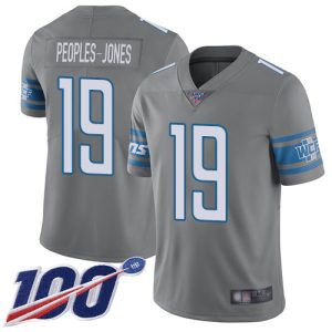 custom Lions #19 Donovan Peoples-Jones Gray Men's Stitched NFL Limited Rush 100th Season Jersey