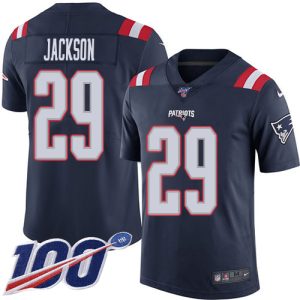 patriots #29 j.c. jackson navy blue men's stitched nfl limited rush 100th season custom jersey