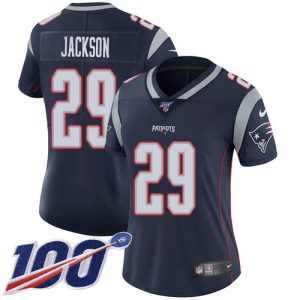 wholesale Patriots #29 J.C. Jackson Navy Blue Team Color Women's Stitched NFL 100th Season Vapor Limited Jersey