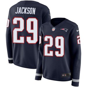 patriots #29 j.c. jackson navy blue team color women's stitched nfl limited therma long sleeve cheap jersey