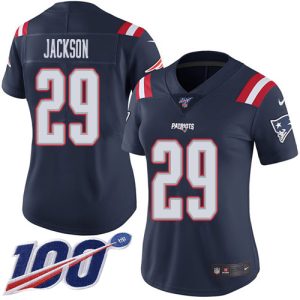 Patriots #29 J.C. Jackson Navy Blue Women's Stitched NFL Limited Rush 100th Season Jersey