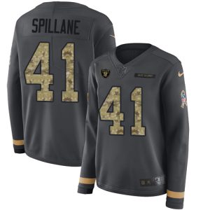 Raiders #41 Robert Spillane Anthracite Salute to Service Women's Stitched NFL Limited Therma Long Sleeve Jersey