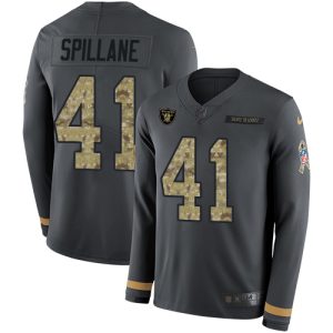 replica Raiders #41 Robert Spillane Anthracite Salute to Service Youth Stitched NFL Limited Therma Long Sleeve Jersey