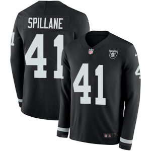 replica Raiders #41 Robert Spillane Black Team Color Men's Stitched NFL Limited Therma Long Sleeve Jersey