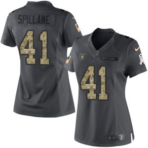 raiders #41 robert spillane black women's stitched nfl limited 2016 salute to service replica jersey